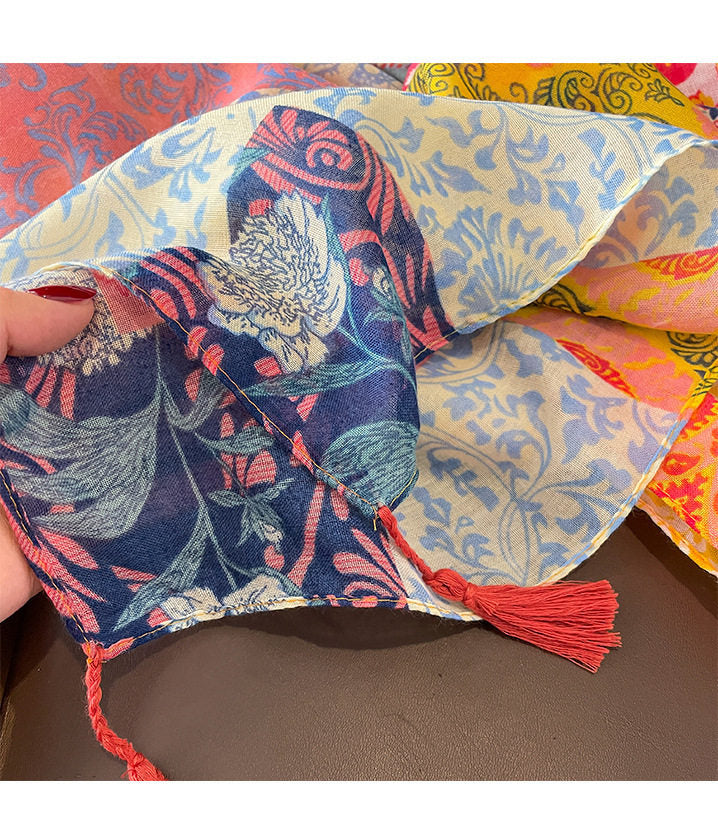 Colorful floral printed long tassel soft hijab/orna