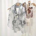 Imported Floral Printed Gray Color Summer Friendly Long Hijab / Orna