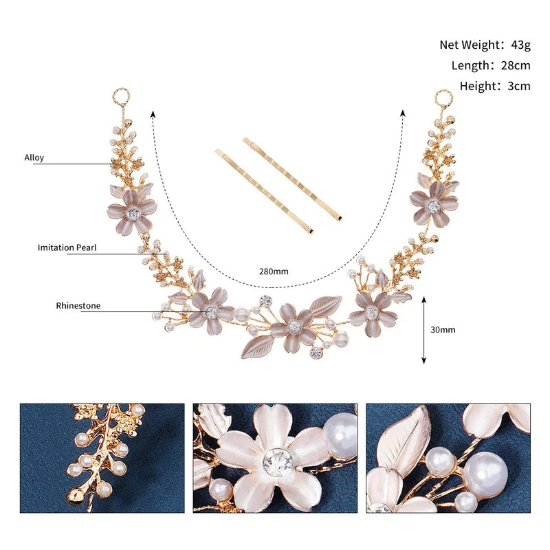Golden color rhinestone floral headband