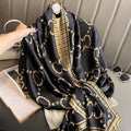 Imported black & golden color printed silk hijab / orna