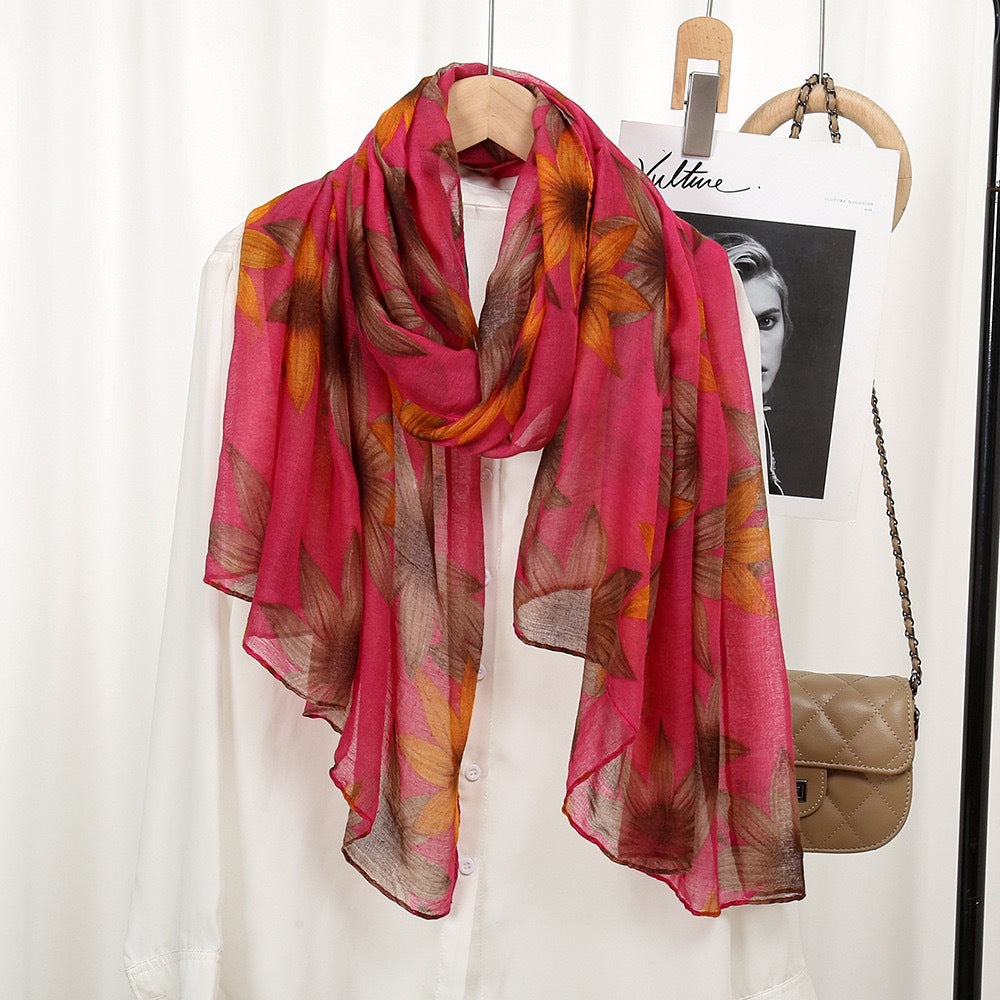 Pink colour floral printed cotton hijab