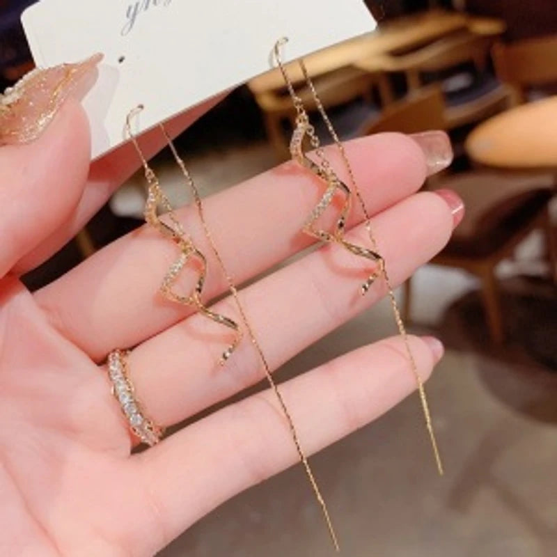 Luxury long spiral zircon earrings