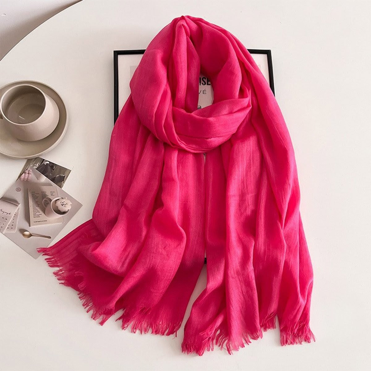 Gorgeous Hot Pink Color Imported Super Soft Big Size Summer Friendly Cotton Hijab / Orna