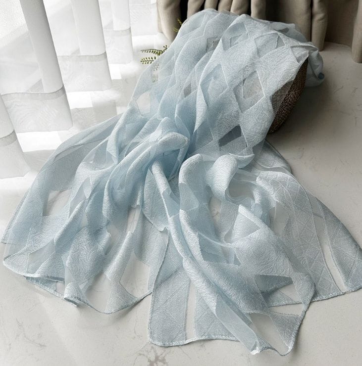 Sophisticated light blue color long organza silk scarf