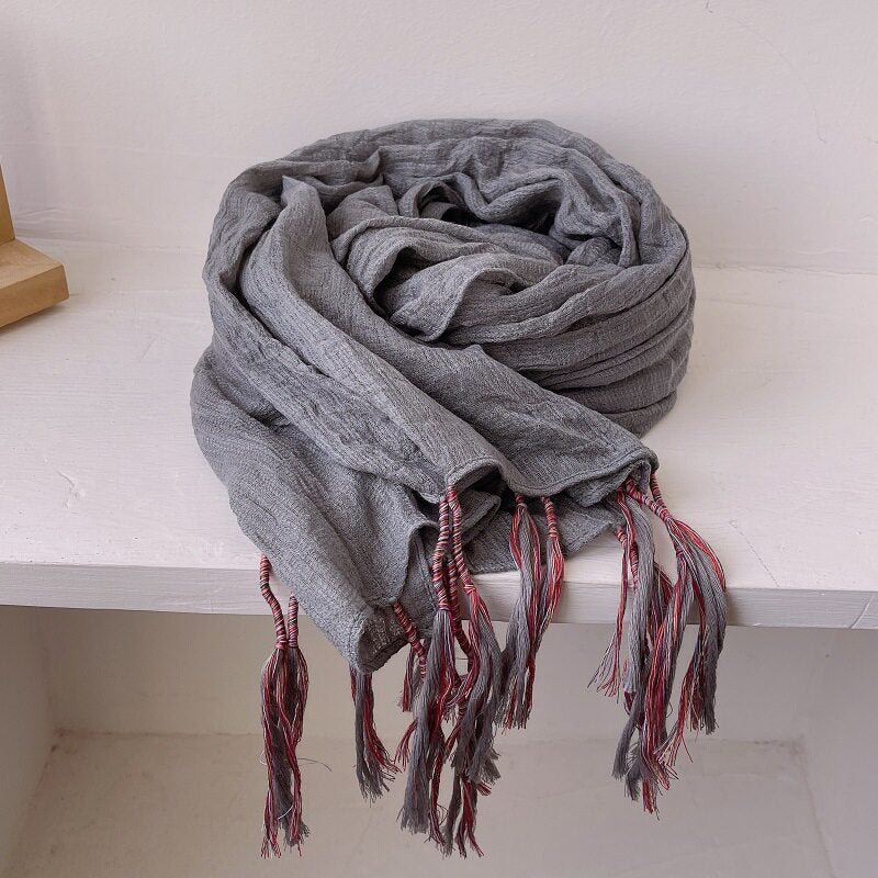Imported winding tassel ancient style gray colour cotton hijab/orna