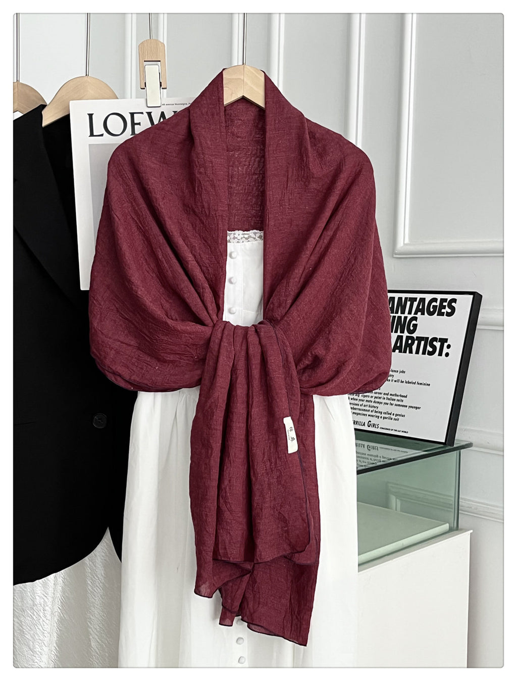 Gorgeous Wine Red Japanese-Style Imported Summer Friendly Long Wrinkled Cotton Hijab / Orna