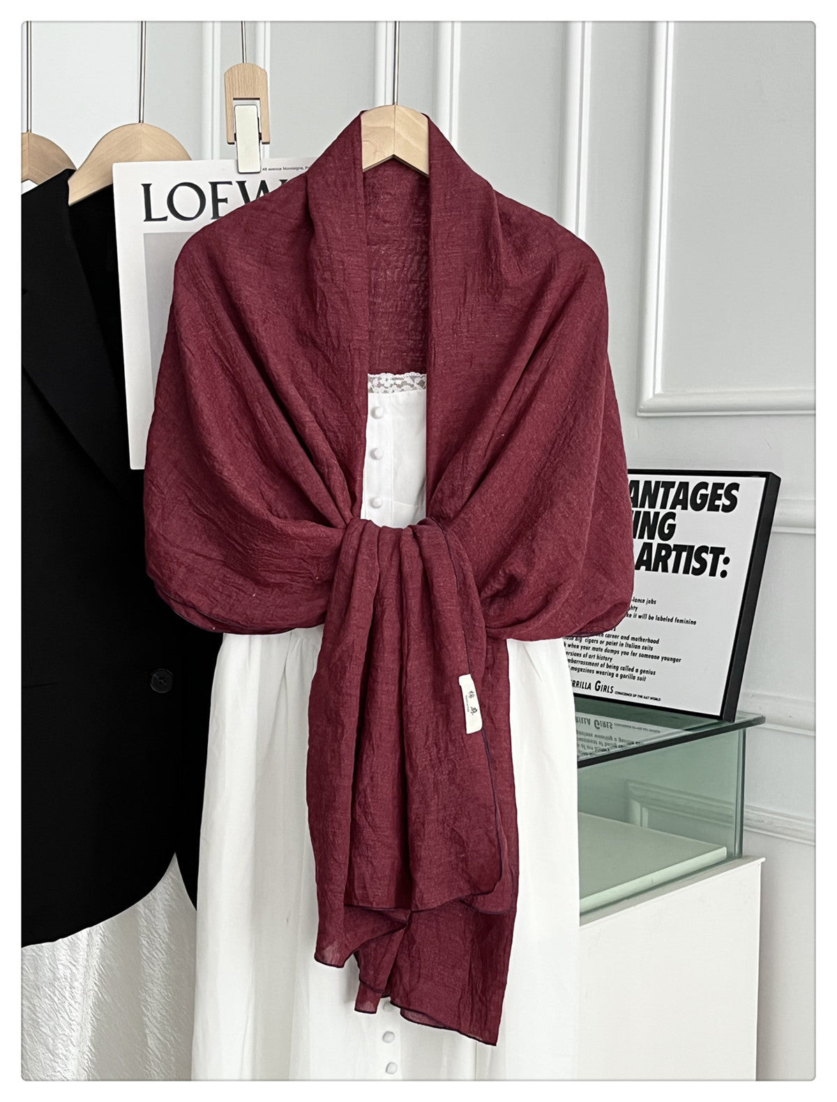 Gorgeous Wine Red Japanese-Style Imported Summer Friendly Long Wrinkled Cotton Hijab / Orna