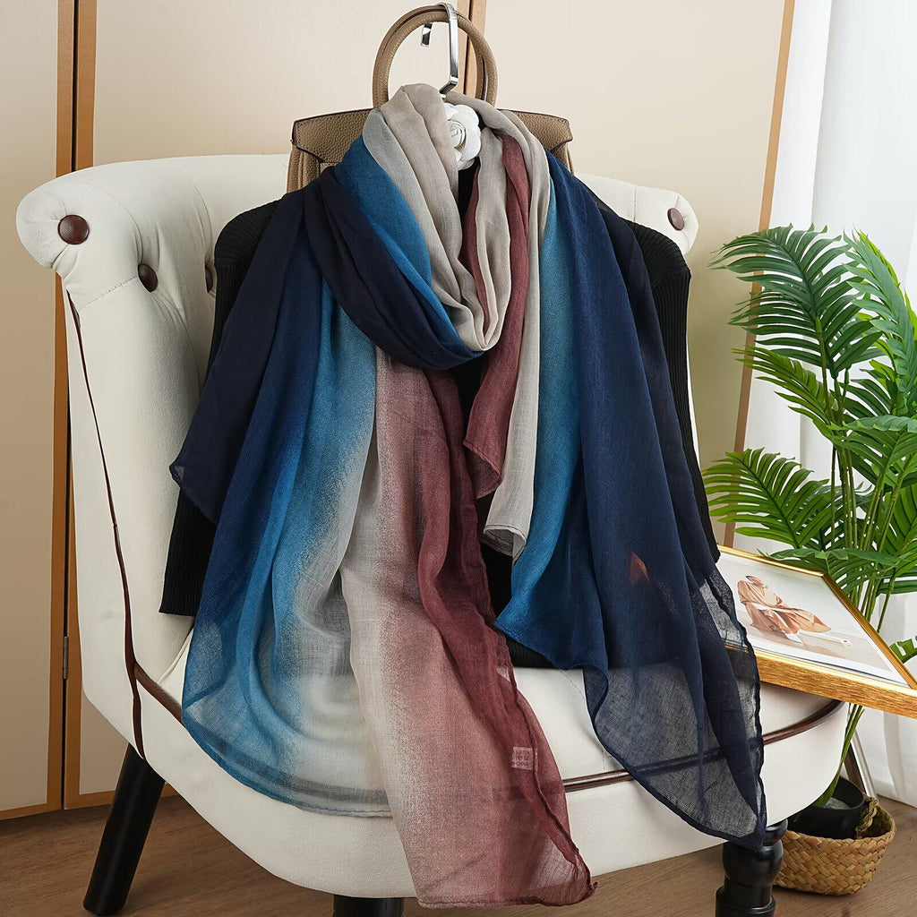 Stunning Midnight Blue & Gray Gradient Long Soft Imported Sun Protection Summer Friendly Hijab / Orna