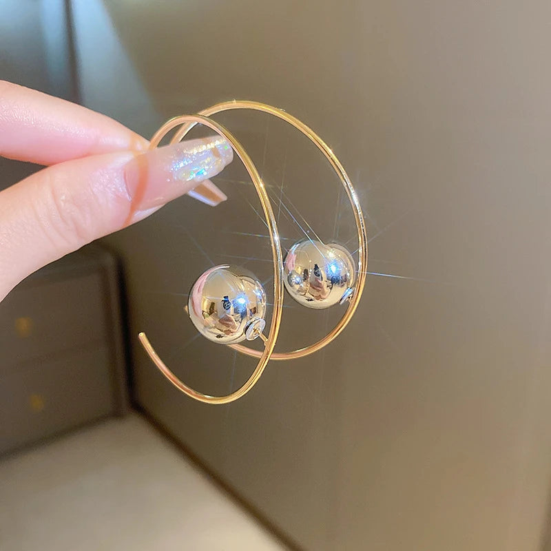 Metal Big Circle Hoop Earrings For Women Exaggerated Gold Color C-Shaped Round