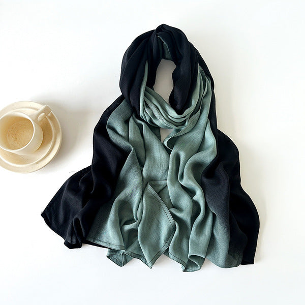 Beautiful Green Color Literary Retro Gradient Rayon Cotton Imported Hijab / Orna