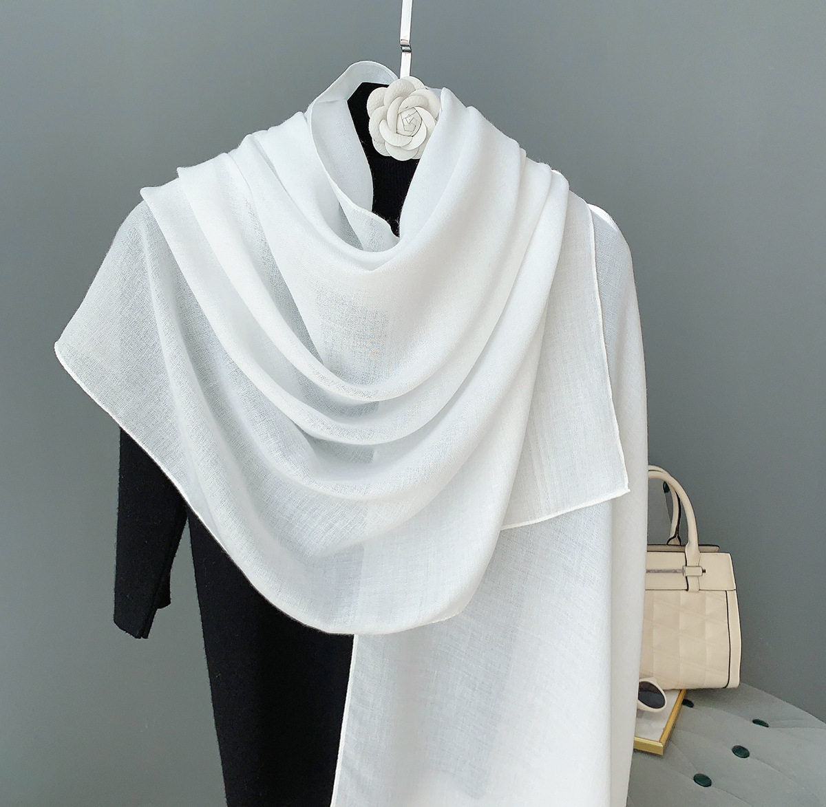 Sophisticated White Color Long Soft Summer Friendly Imported Hijab / Orna