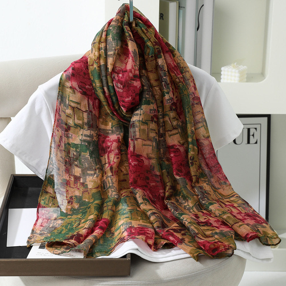 Beautiful Green Pink Printed Soft Lightweight Long Hijab / Orna