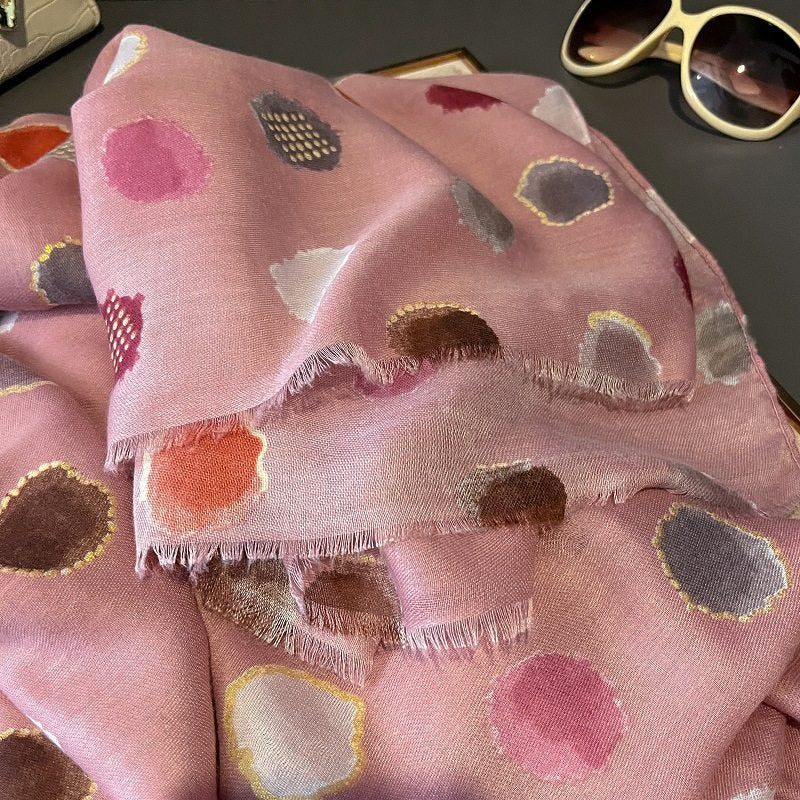 Pretty Pink Colour Polka Dot Printed Long Cotton Hijab / Orna