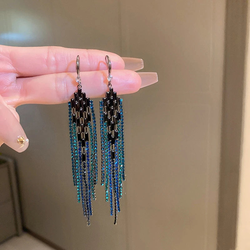 Elegant blue color tassel earrings