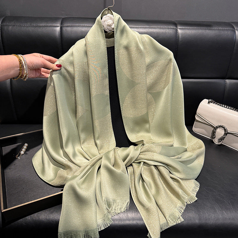 Stunning Light Olive Color Imported Shiny Party Hijab / Orna
