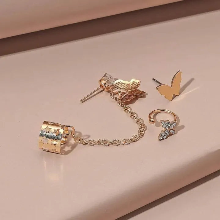 Vintage Butterfly Stud With Clip Earrings Set For Women