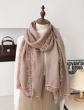 Stunning Khaki Color Artistic Lace Edged Imported Premium Summer Friendly Cotton Hijab / Orna