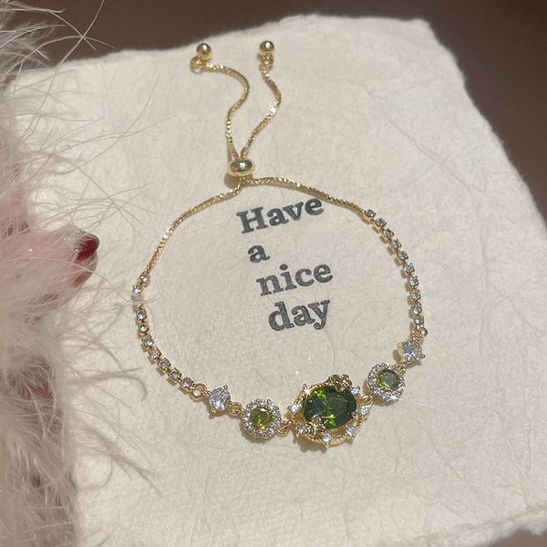 Light Luxury Real Gold Electroplated Zircon Oval Diamond Adjustable Bracelet Fashion High Sense Bracelet Commuter All-match Bracelet