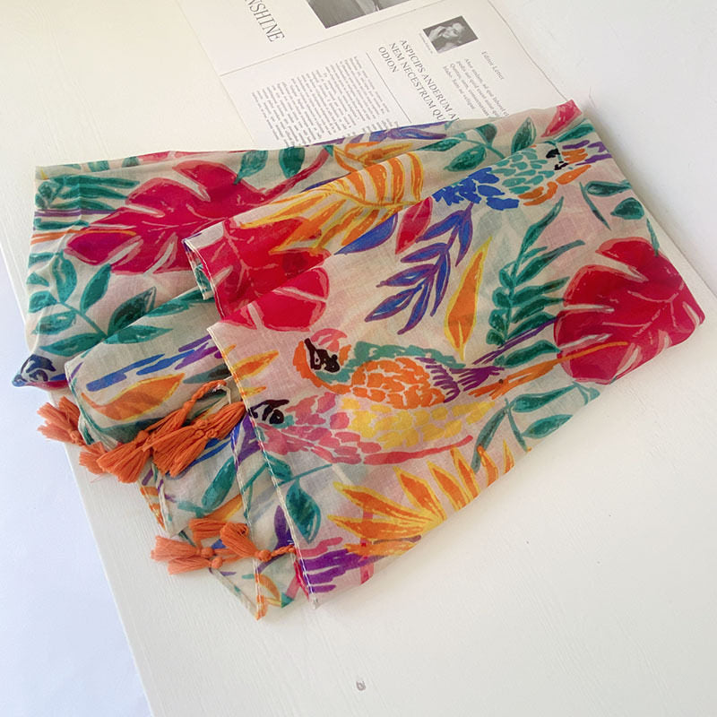 Imported colorful floral patterned soft long tassel hijab / orna