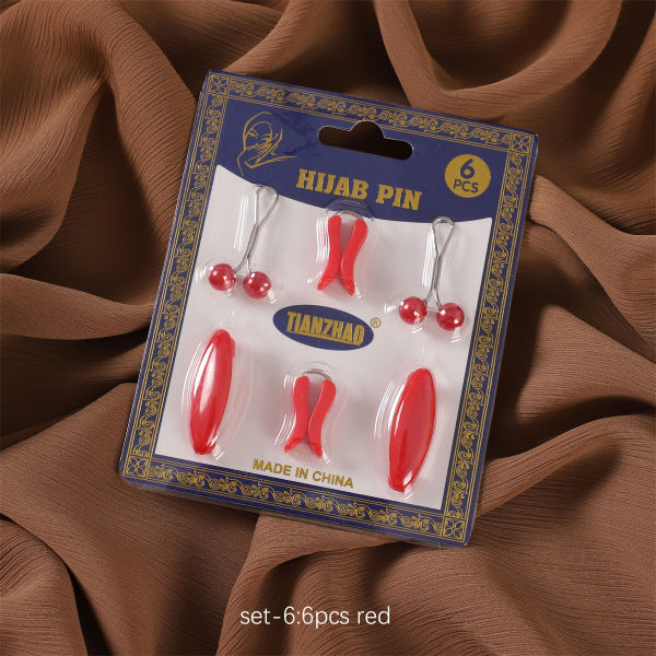 Foreign Trade Imported Simple Plastic Red Safety Pin suit Cap Needle Silk Scarf Clip Neck Clip Headscarf Needle Pearl Clip Scarf Clip