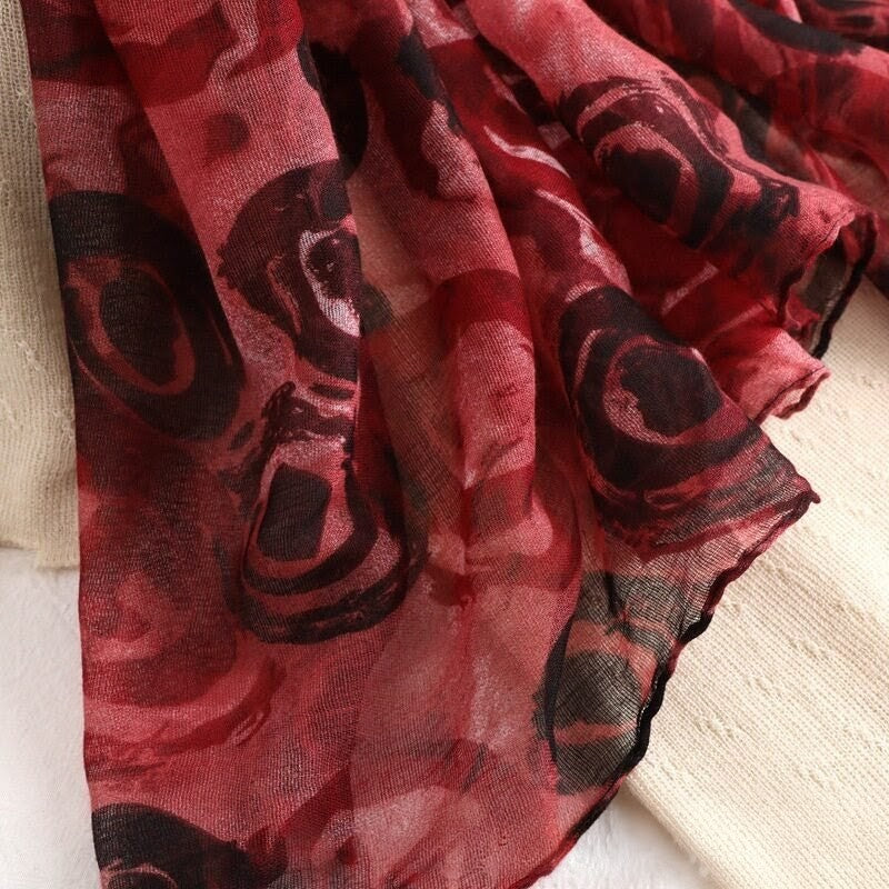 Imported Wine Red Color Floral Printed Soft Long Hijab / Orna
