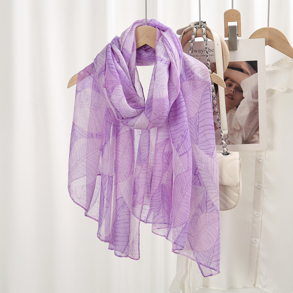 Elegant Purple Leaf Printed Soft Long Imported Summer Friendly Hijab / Orna