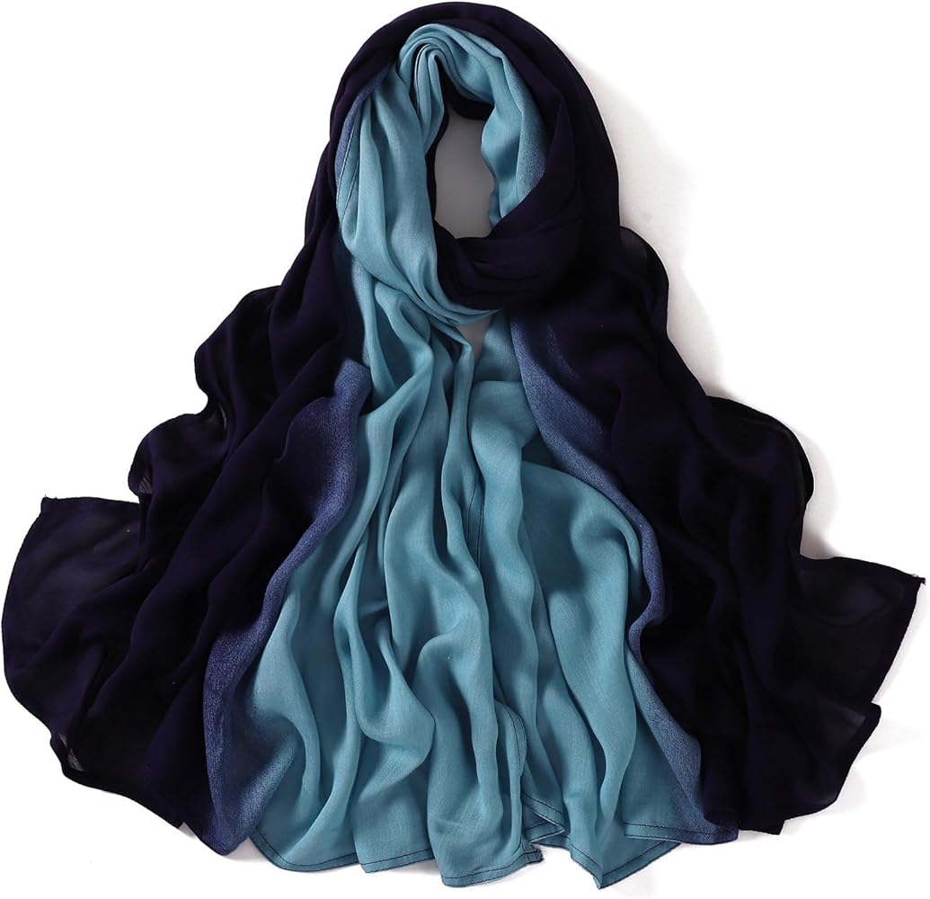 Elegant Blue Color Literary Retro Gradient Rayon Cotton Imported Hijab / Orna