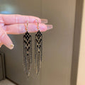 Silver Needle Exaggerated Diamond-encrusted Geometric Tassel Earrings