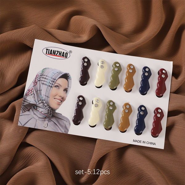 Foreign trade mixed color diamond flower heart wave hollow plastic safety pin cap needle scarf clip safety pin