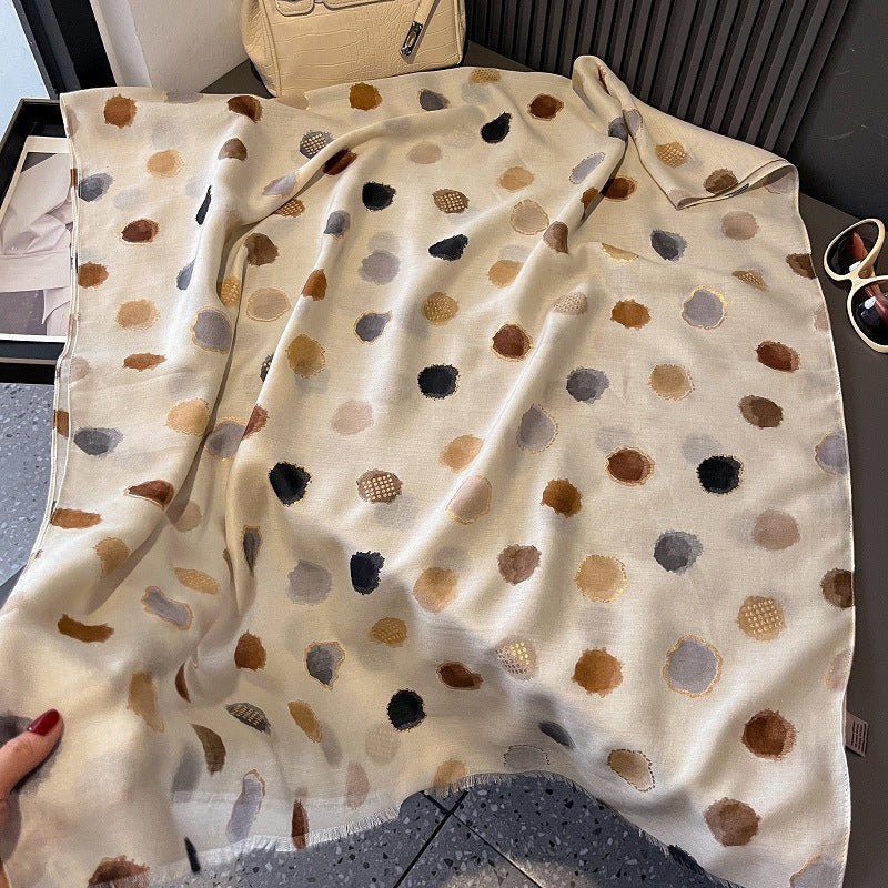 Sophisticated light beige color polka dot printed hijab / orna