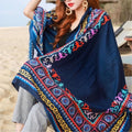 Elegant Navy Blue Ethnic Style Printed Soft Long Summer Friendly Tassel Hijab / Orna