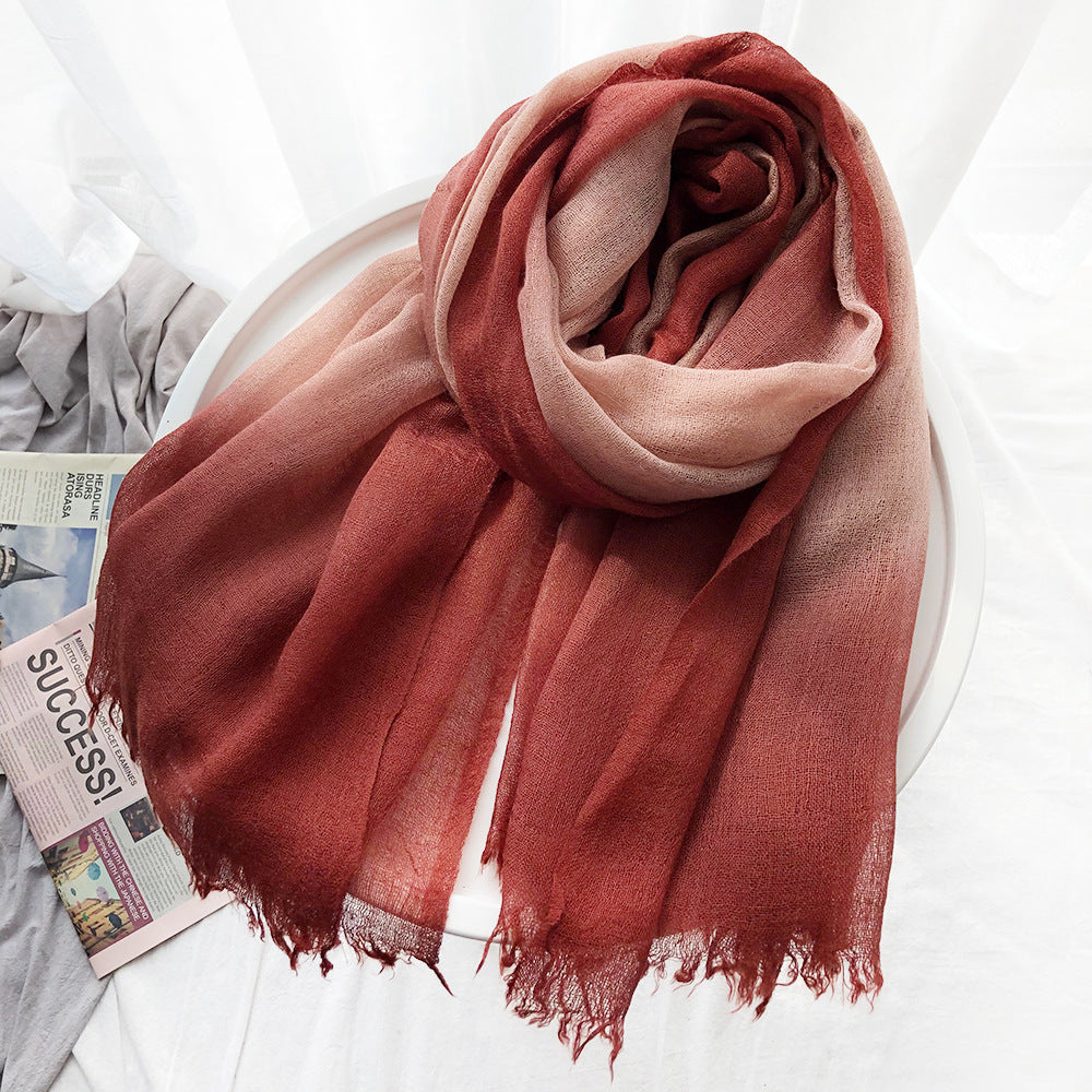Lovely Light Powder Rust Red Lightweight Gradient Color Breathable Imported Tie-Dye Hijab / Orna