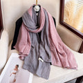 Pretty Pink Gray Gradient Color Japanese-Style Imported Wrinkled Cotton Long Hijab / Orna with Contrasting Patchwork