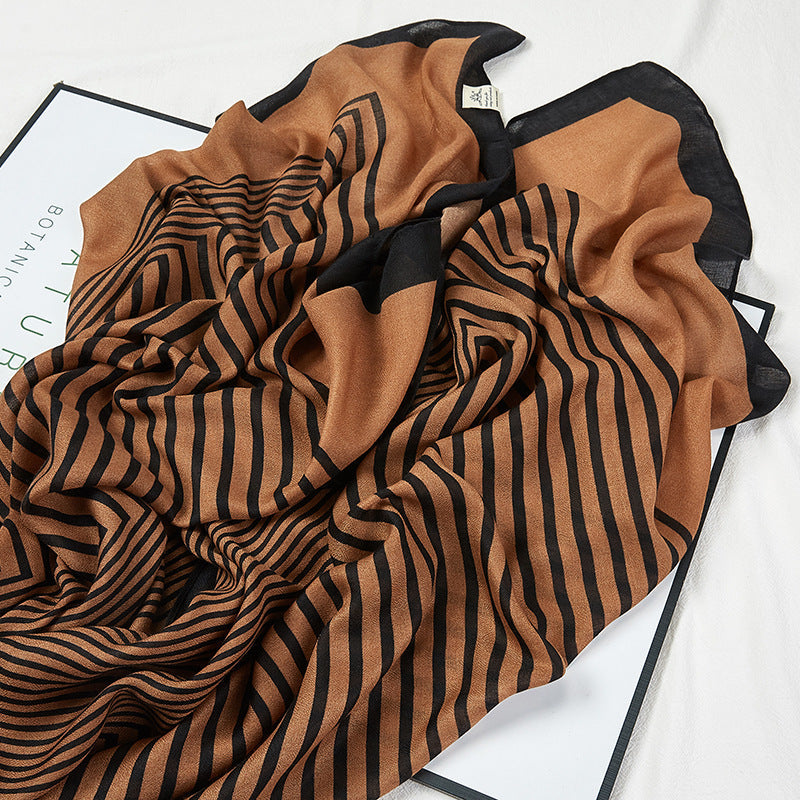 Classy brown striped line soft long viscose hijab / orna