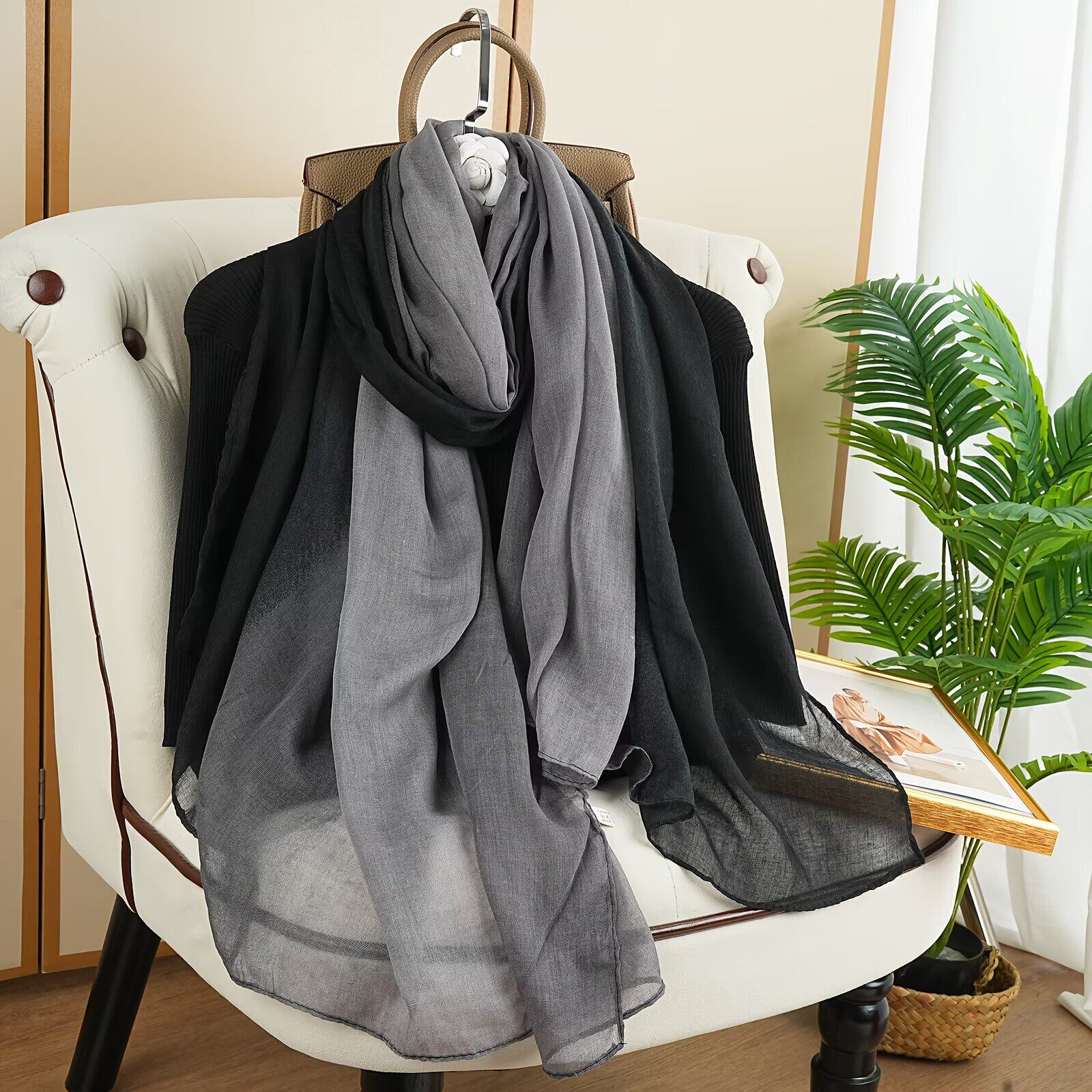 Stylish Black & Grey Gradient Long Soft Imported Sun Protection Summer Friendly Hijab / Orna