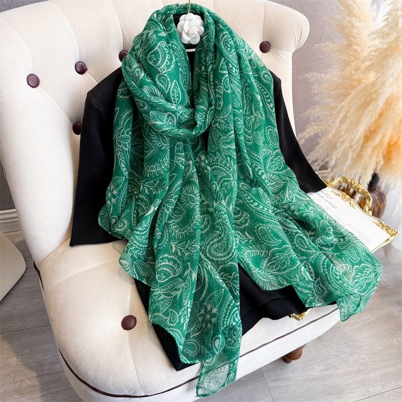 Classy green colour paisley printed soft long hijab / orna
