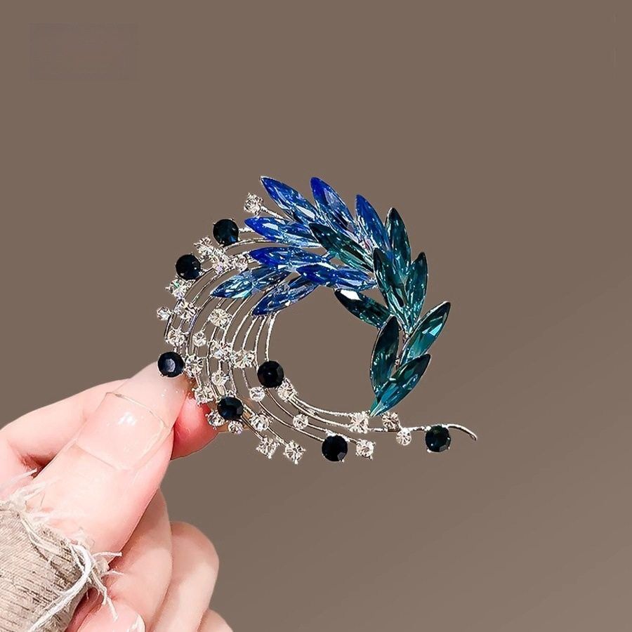Blue Crystal Feather Design Imported Brooch Pin