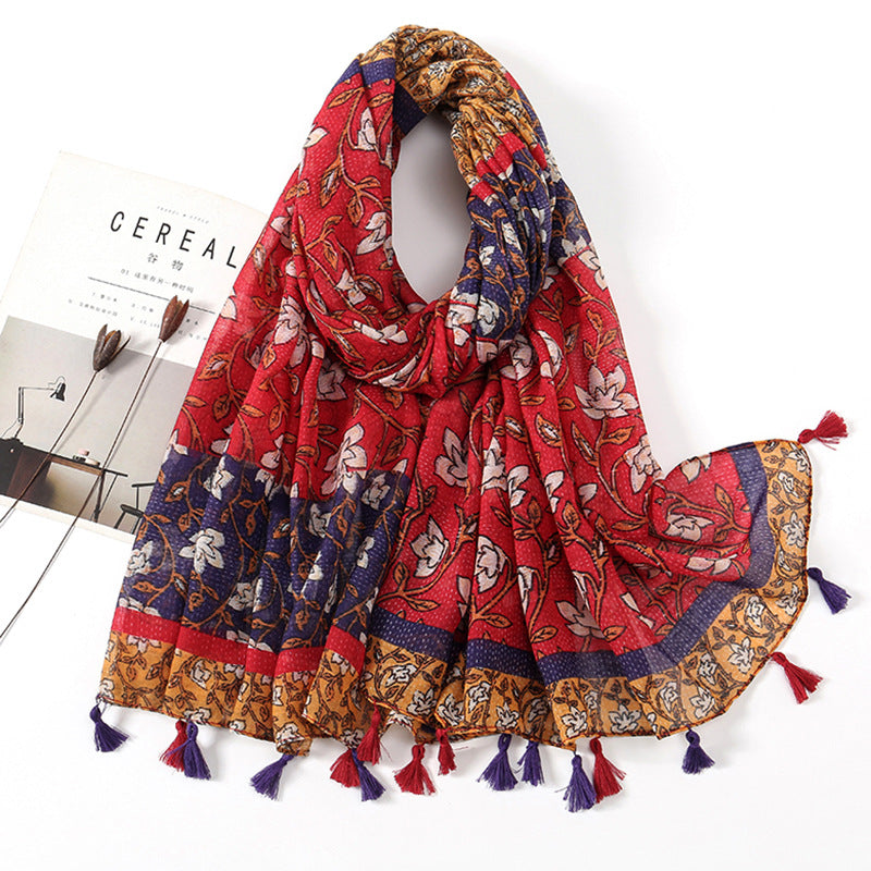 Gorgeous Red Color Soft Long Tassel Soft Hijab/Orna