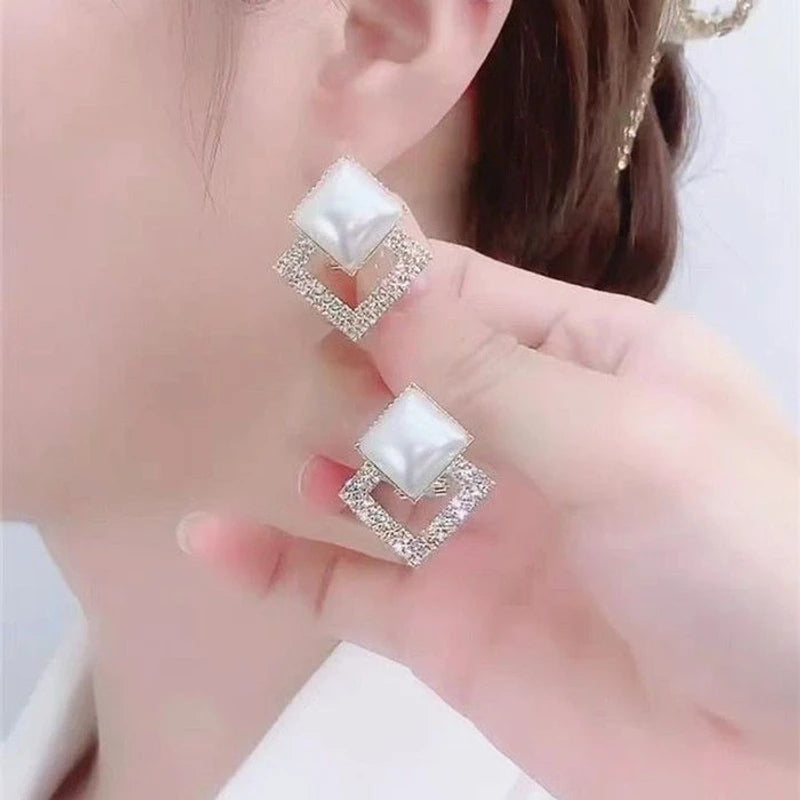 Imported Silver Needle Double Diamond Crystal Earnings