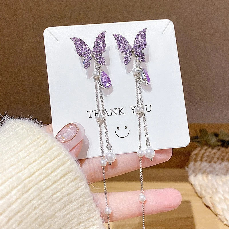Stylish purple color crystal earrings