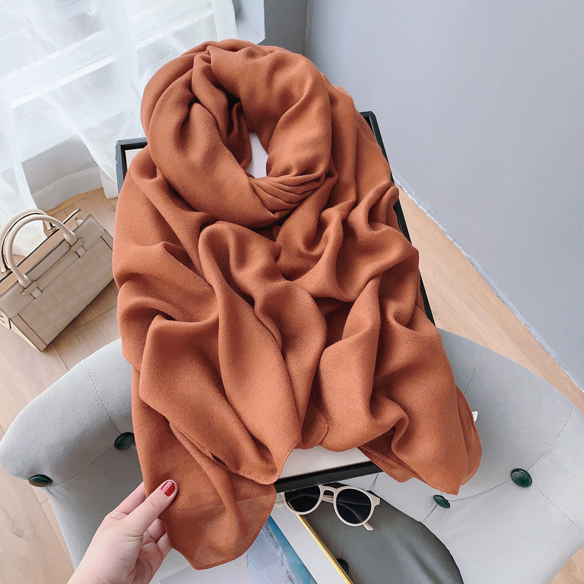 Stylish Terracotta Color Long Soft Summer Friendly Imported Hijab / Orna