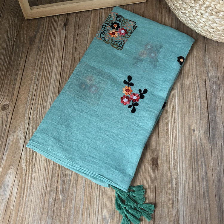 Elegant Aqua Color Tassel Long Cotton Hijab/Orna