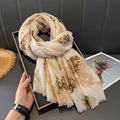 Classy Khaki Color High Quality Imported Long Soft Floral Printed Party Hijab / Orna