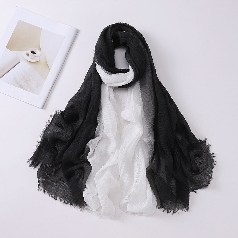 Classy Black And White Soft Gradient Natural Muslim Women Comfortable Imported Crinkle Cotton Hijab / Orna