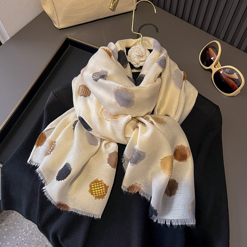 Sophisticated light beige color polka dot printed hijab / orna