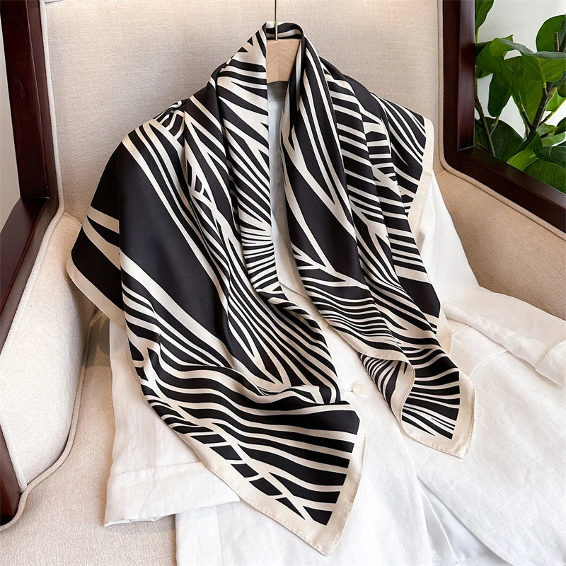 Black white printed silk scarf