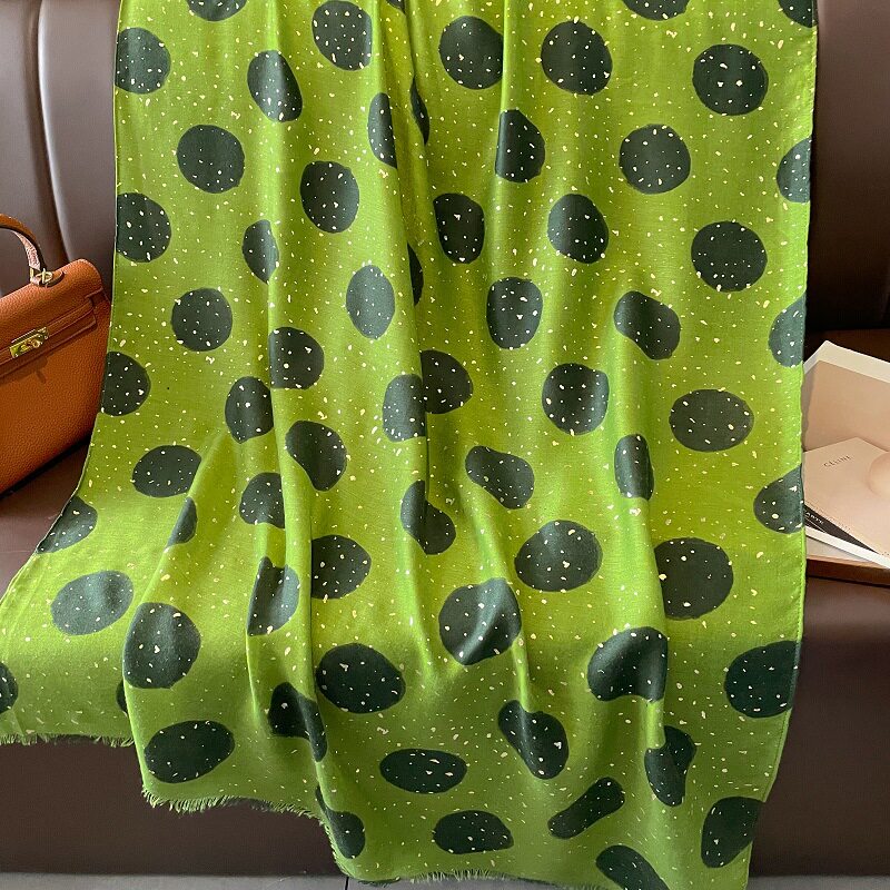 Polka Dot Printed Bronzing Green Color High Quality Imported Long Soft Party Hijab / Orna