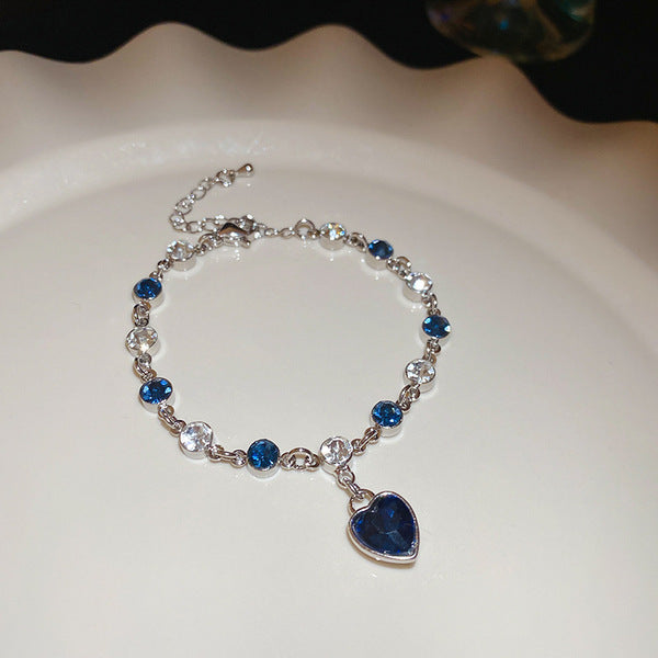 Light Luxury Real Gold Electroplated Zircon Oval Diamond Adjustable Bracelet Fashion High Sense Bracelet Commuter All-match Imported Blue Bracelet