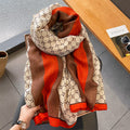 Classy cream & orange mixed patterned soft long viscose hijab / orna
