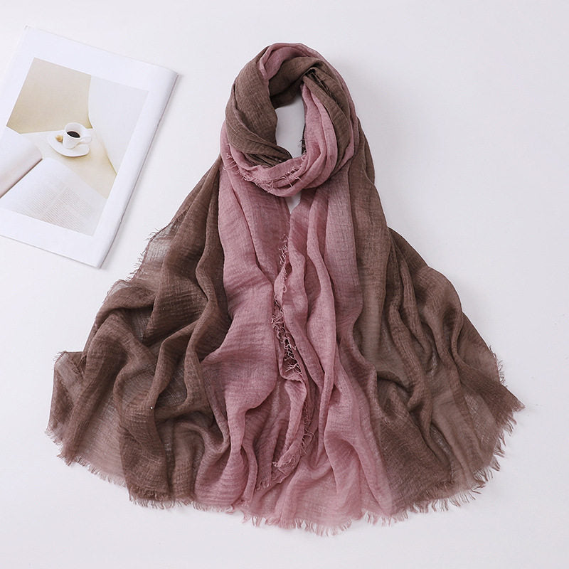 Elegant Coffee And Dusty Pink Soft Gradient Natural Muslim Women Comfortable Imported Crinkle Cotton Hijab / Orna